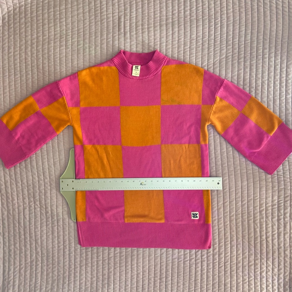 Lucy & Yak Pink and Orange Checkered Oversized Sweater /Sweater Dress - Picture 5 of 7
